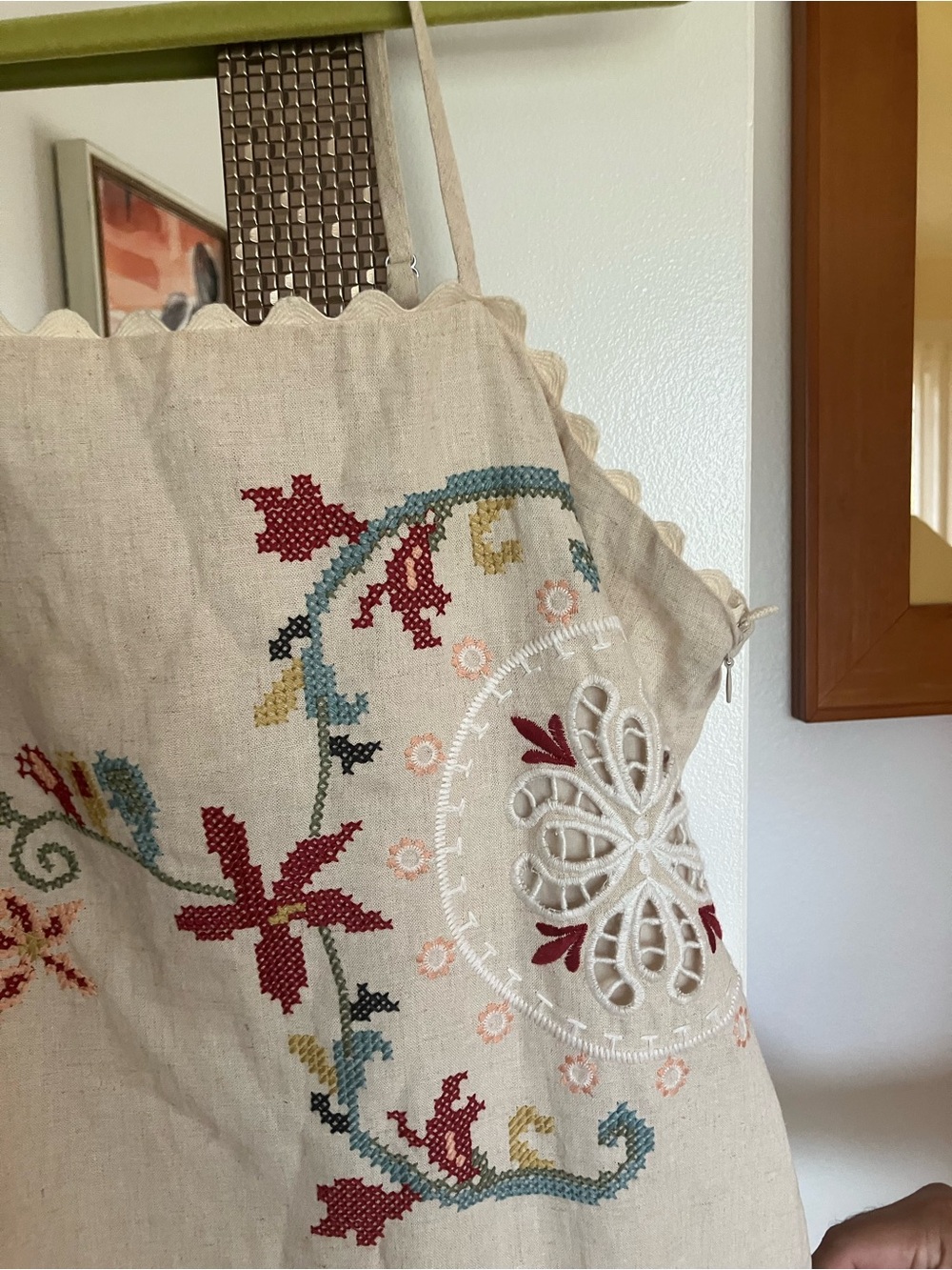 Magaschoni Linen Viscose Cream Embroidered Maxi Dress with Floral Motif NWT L - Picture 15 of 15